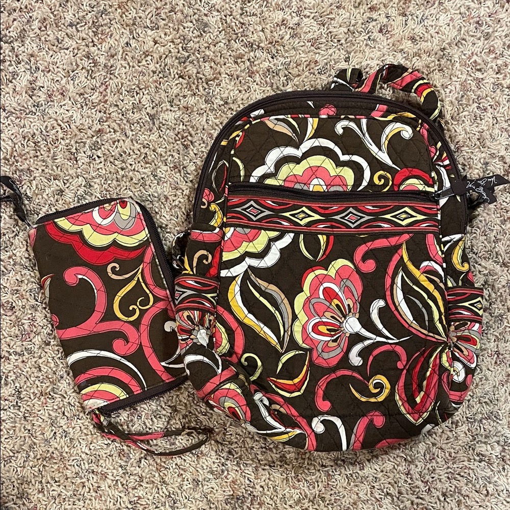 Vera Bradley Vibrant Floral Backpack and Wallet Set